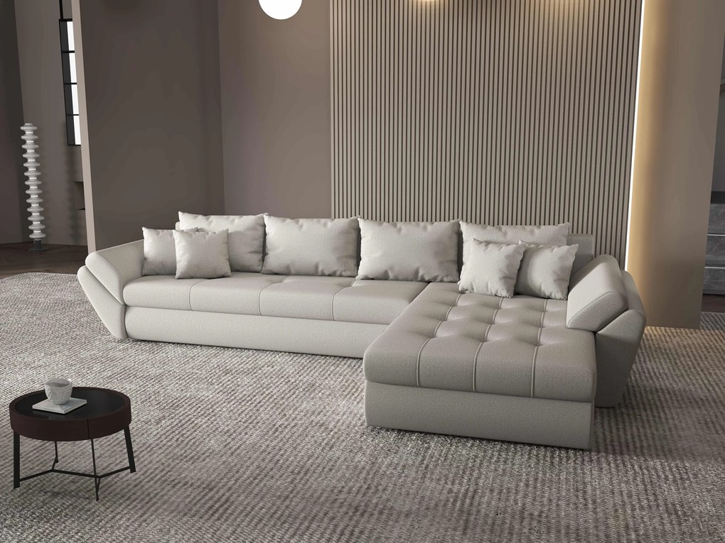 Colțar extensibil dumonde cu ladă de depozitare si sezut confortabil din spuma high-density, Loana XL Enjoy Beige II 335x185 cm