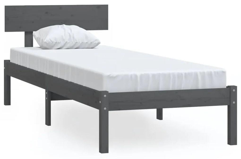 810134 vidaXL Cadru de pat, gri, 90x200 cm, lemn masiv de pin