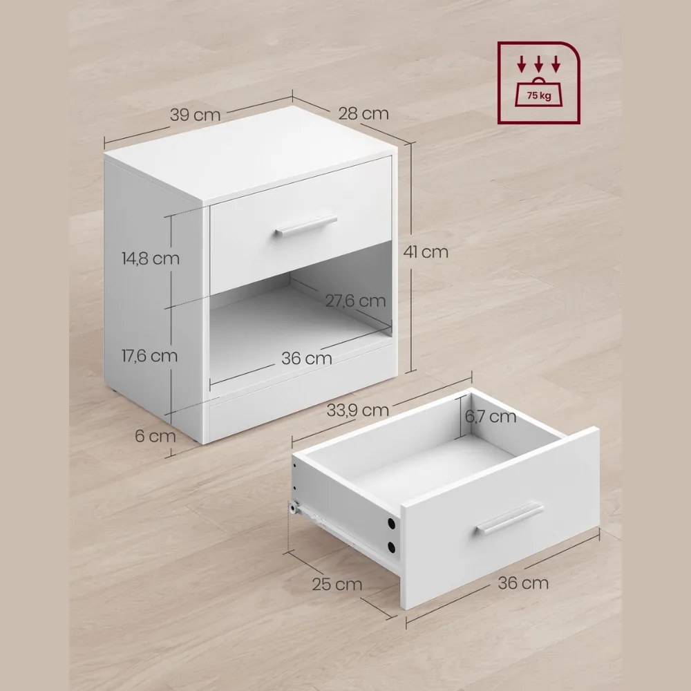 Măsuță de noptieră COSTA, 28x39x41 cm, albă Vasagle