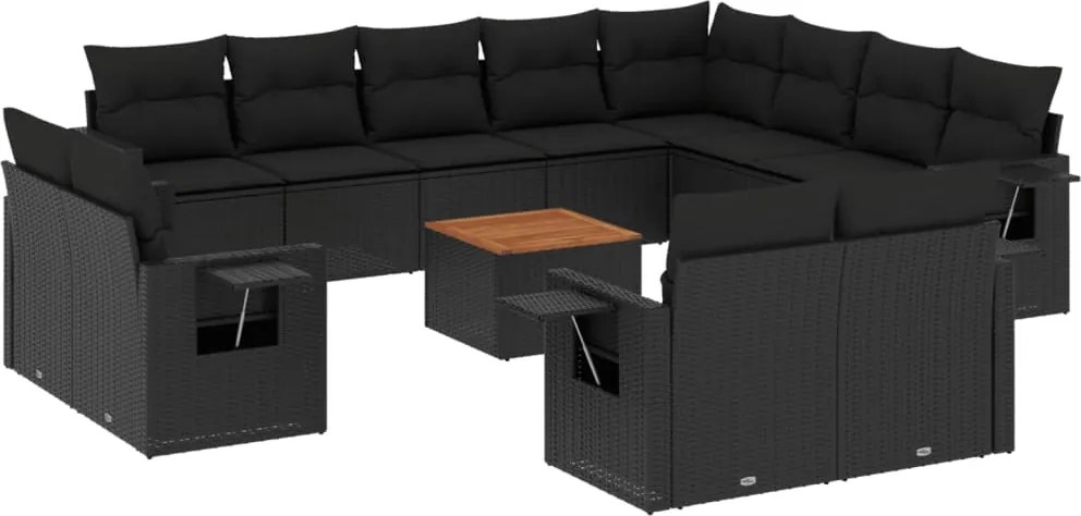 vidaXL Set mobilier de grădină cu perne, 13 piese, negru, poliratan