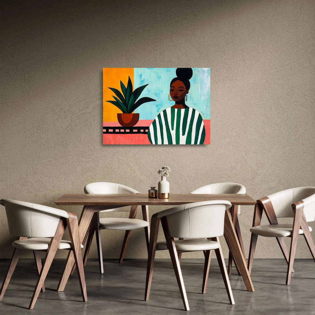 Tablou pe sticlă - Femeie cu floare (70x50 cm)