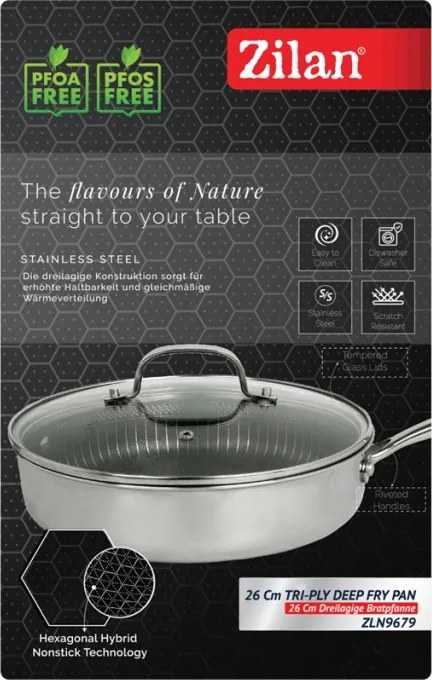 Tigaie inalta Zilan ZLN9679 cu capac tri-ply, inox, antiaderent, protectie la zgarieturi, usor de spalat, 26 cm ,3.2L
