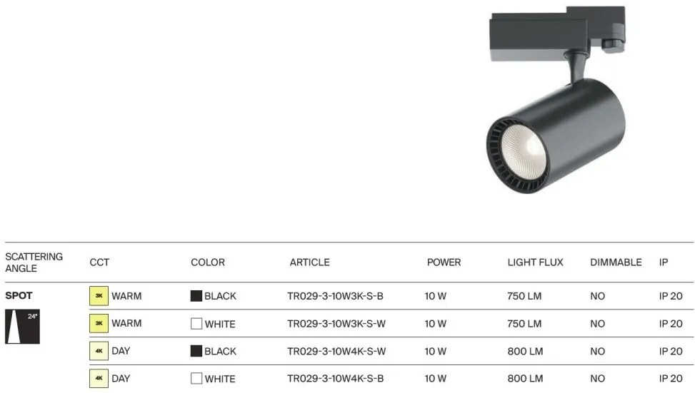 Spot LED, accesoriu pentru sinele trifazate Trinity, Vuoro alb 3000K