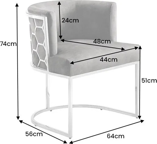 Scaun ELEGANCE catifea gri, otel inoxidabil argintiu