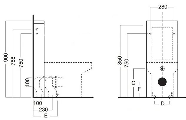 Rezervor vas WC Hatria, MONOLITH, alimentare laterala, pentru vase WC rectificate