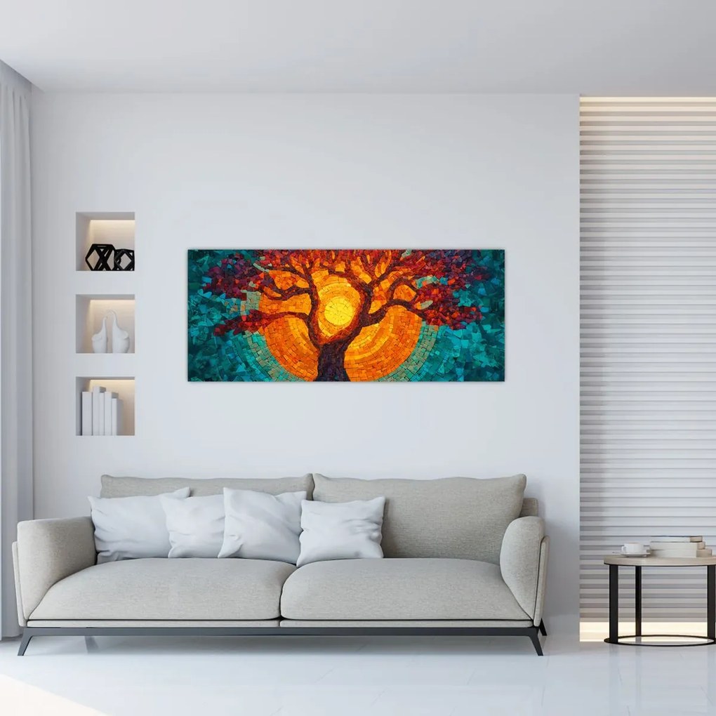Tablou - Arborele vieții și soarele în mozaic (120x50 cm)
