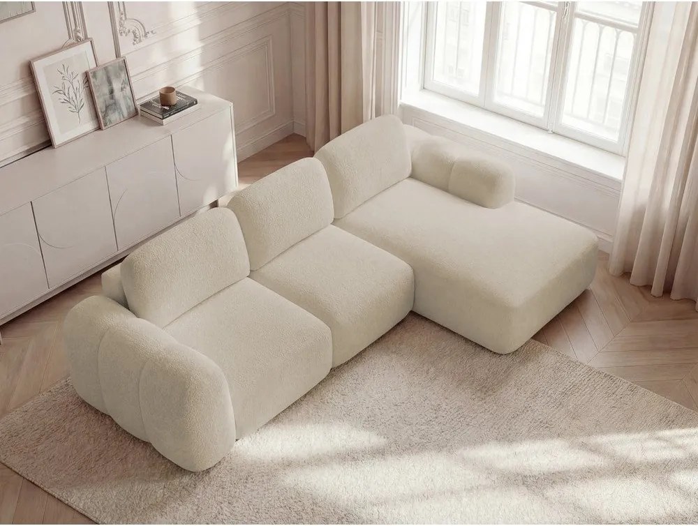 Colțar bej extensibil/cu spațiu de depozitare cu tapițerie din țesătură bouclé (cu colț pe partea dreaptă/cu șezlong) Montaigne – Bobochic Paris