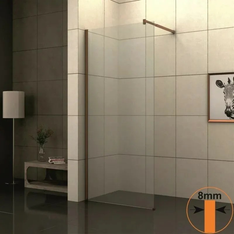 Paravan de dus tip Walk-In Inter Ceramic profil rose gold - sticla transparenta 80x200 cm