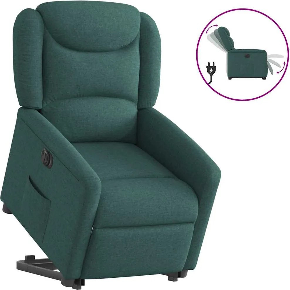 vidaXL Fotoliu electric rabatabil cu ridicare, verde închis, textil