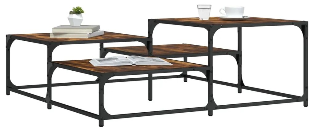 vidaXL Măsuță de cafea stejar fumuriu 107x107x40 cm din lemn prelucrat