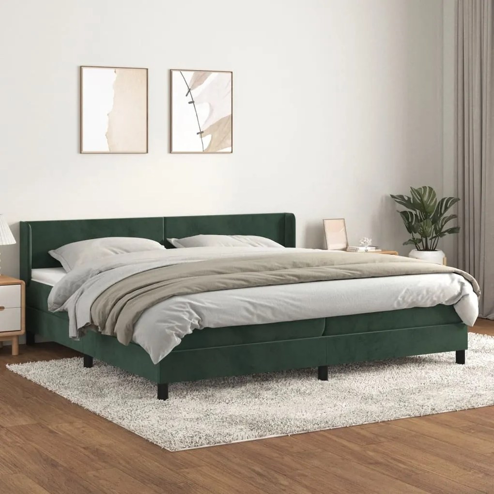 3130862 vidaXL Pat box spring cu saltea, verde închis, 200x200 cm, catifea