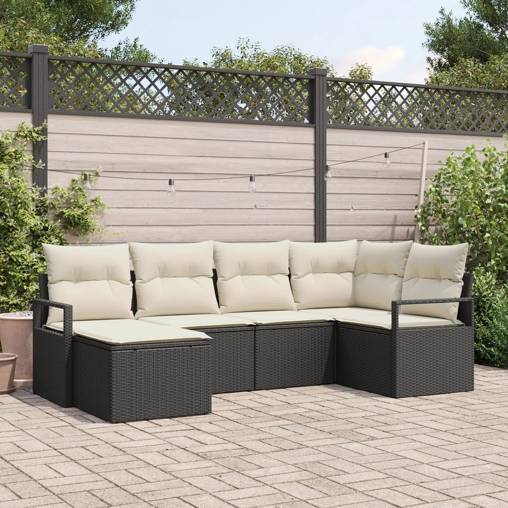 Set de canapea de grădină vidaXL cu perne, 6 piese, Negru, Ratan polimeric