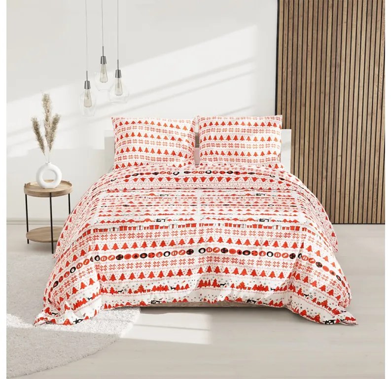 Lenjerie de pat flanel CHRISTMAS TOP rosu + cearsaf microplus SOFT 90x200 cm alb