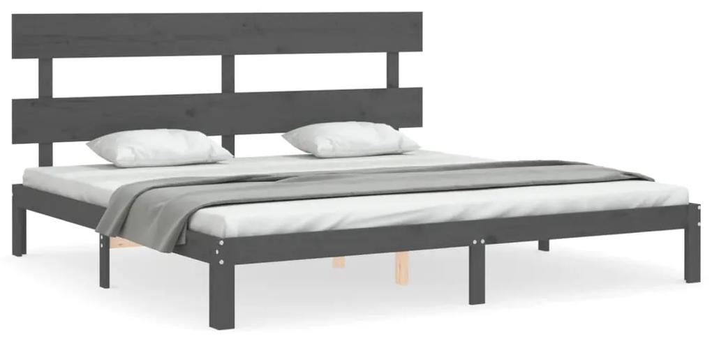 3193553 vidaXL Cadru pat cu tăblie 200x200 cm, gri, lemn masiv
