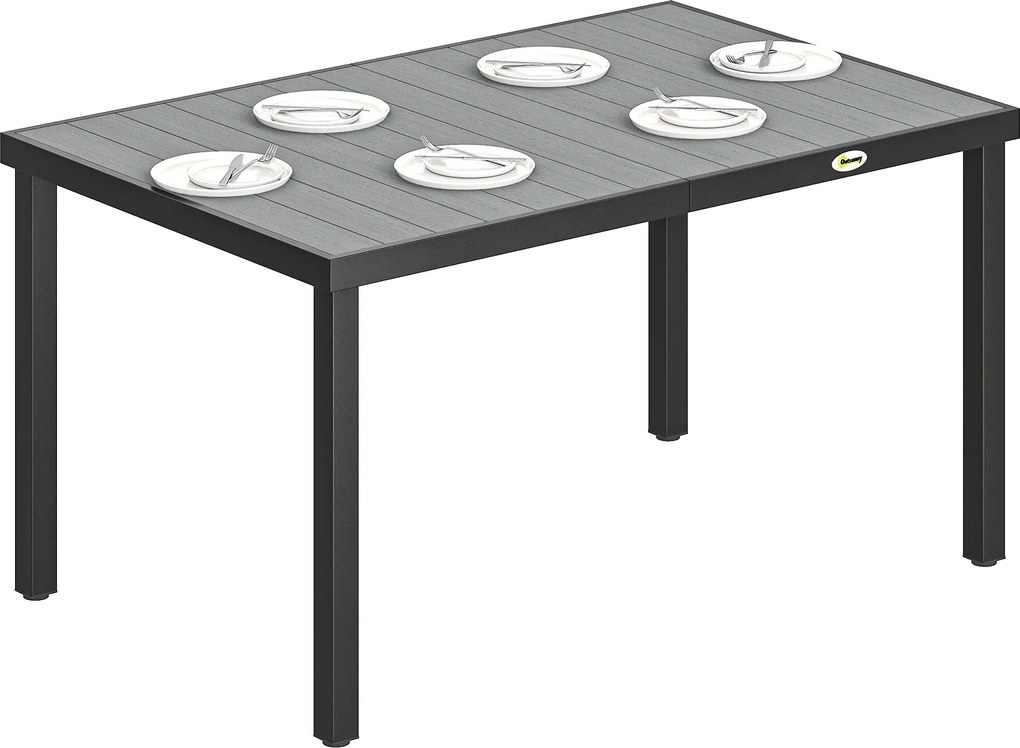 Outsunny Masă de grădină pentru 4-6 persoane, masă de exterior cu blat cu lamele, 140 x 90 x 74 cm, gri | Aosom Romania