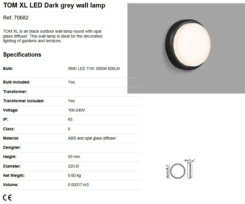 Aplica LED de perete / tavan pentru exterior IP65 TOM XL gri