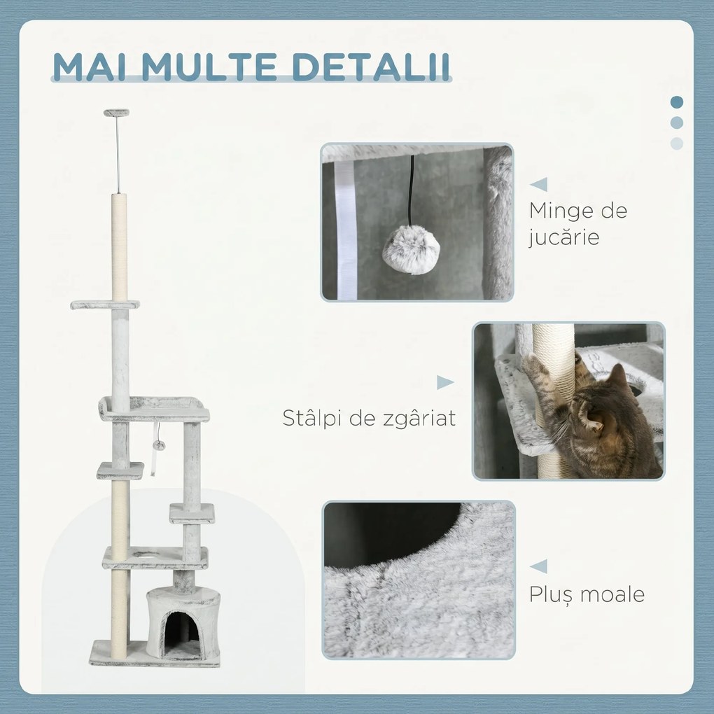 PawHut Copac pentru Pisici de Interior Turn de Joaca Centru de Activitati de Escaladare Turn de Zgariere Apartament Perne Inaltime Reglabilaaccesorii animale feline sala de gimnastica pisoi lounge mobila sufragerie | Aosom Romania