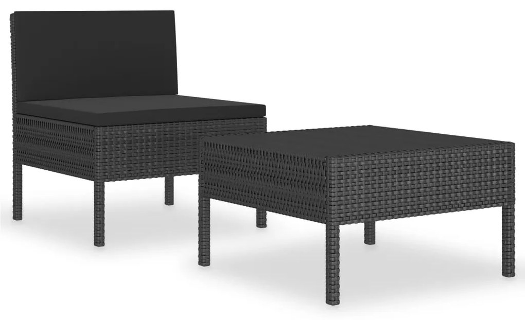 310199 vidaXL Set mobilier de grădină cu perne, 2 piese, negru, poliratan