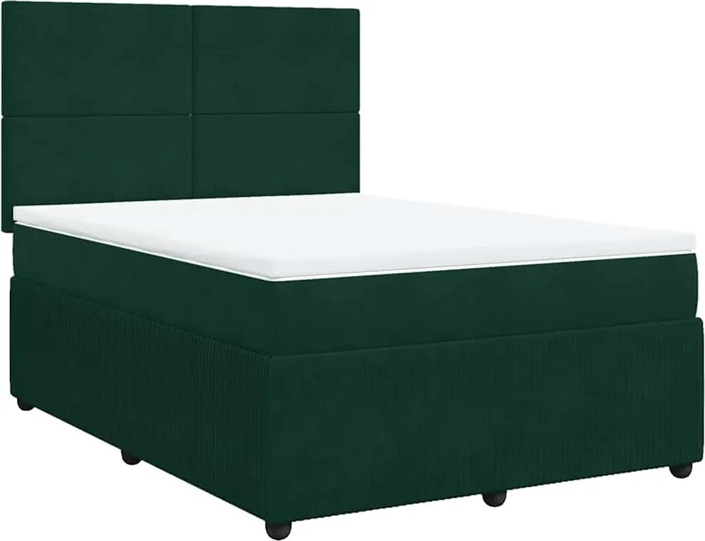 vidaXL Pat box spring cu saltea, verde închis, 140x190 cm, catifea