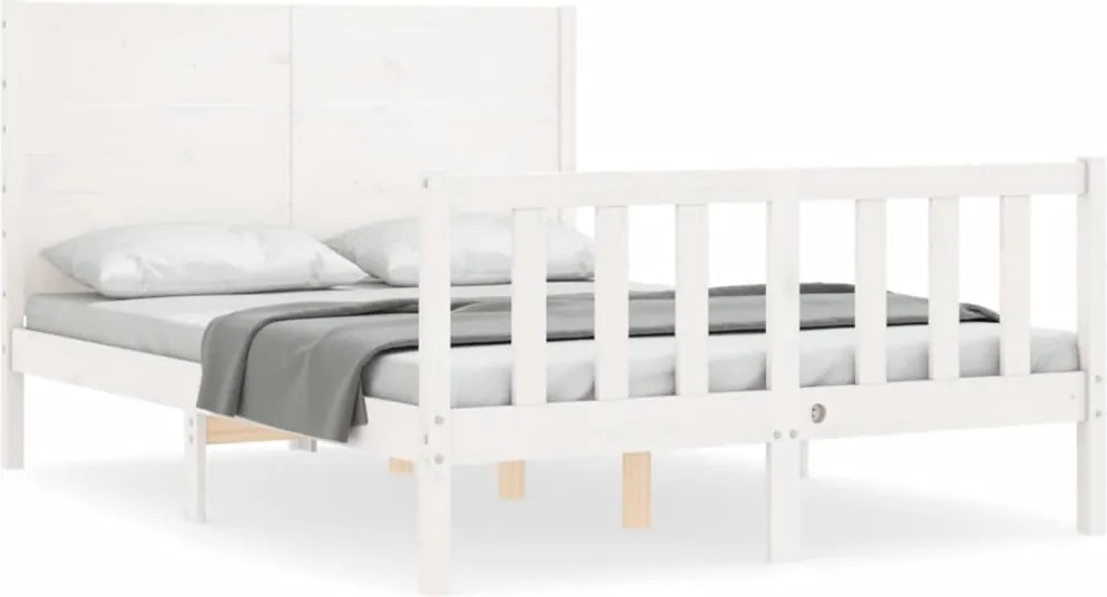 vidaXL Cadru de pat fără saltea, alb, 140x200 cm, lemn masiv pin