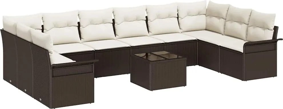 vidaXL Set de canapele pentru grădină cu pernă 11 pcs Maro Rattan poli