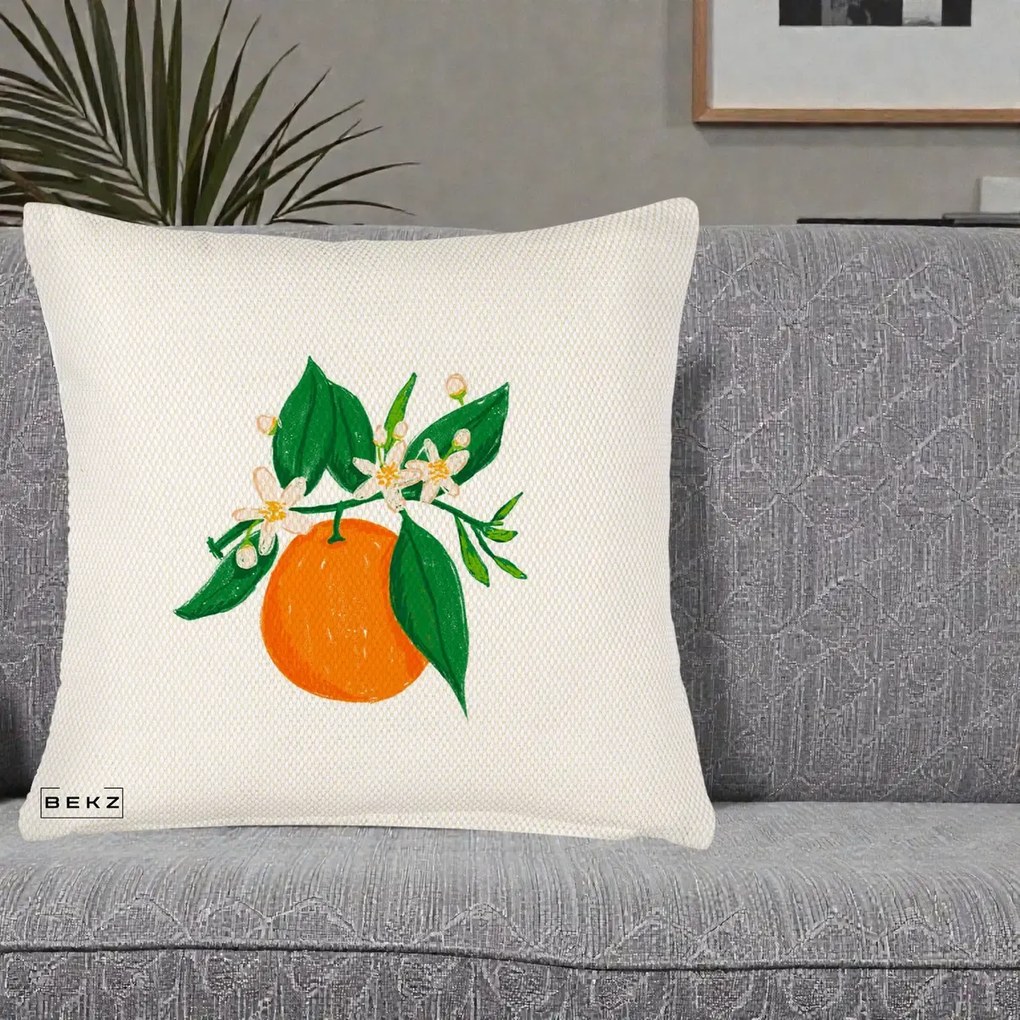 Perna Decorativa Portocala in Floare, 40x40 cm, Crem Reliefat, Husa Detasabila, Perna Inclusa, BEKZ®