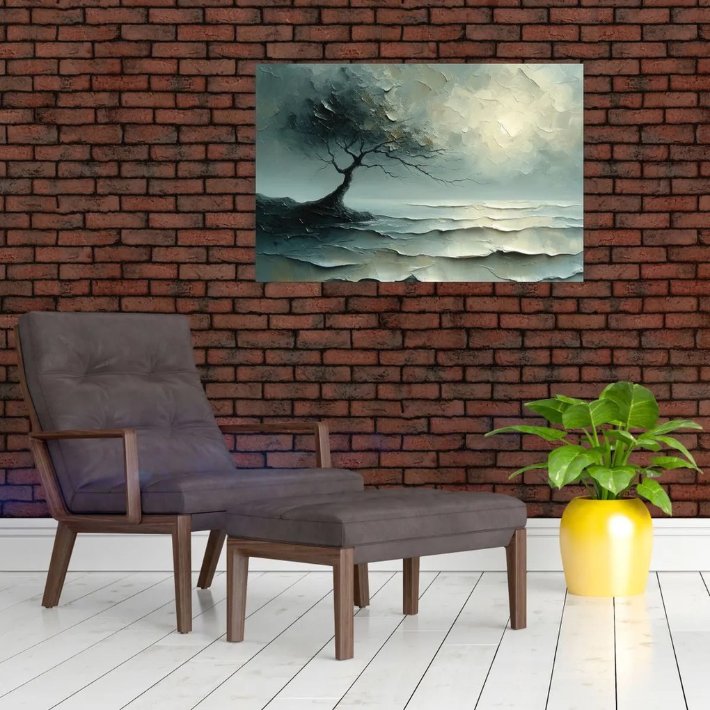 Tablou - pictură în ulei de un copac cu oceanul (90x60 cm)