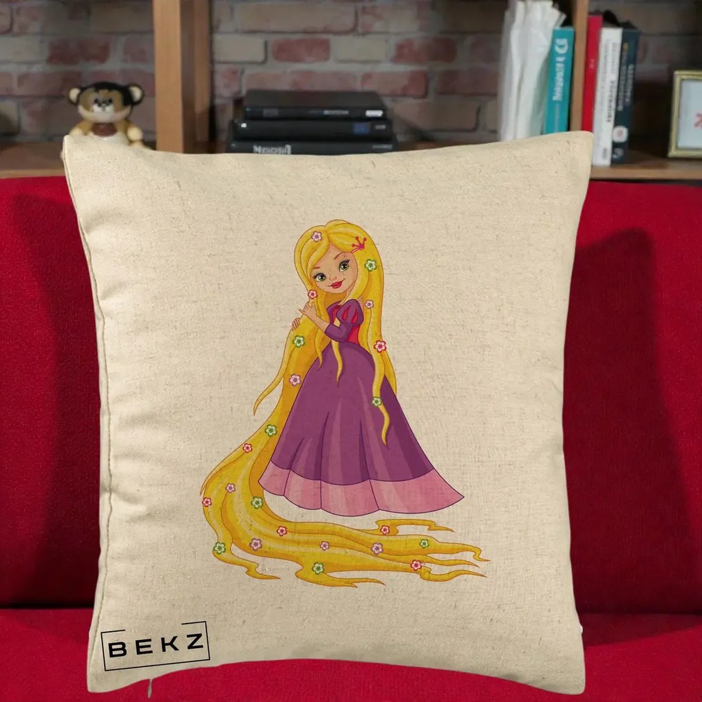 Perna personalizata Rapunzel Par Lung Floral, 40x40 cm cu Umplutura, Bej, BEKZ