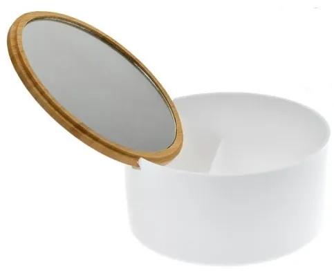 Organizator cosmetice cu oglinda, alb, rotund, 13x7 cm