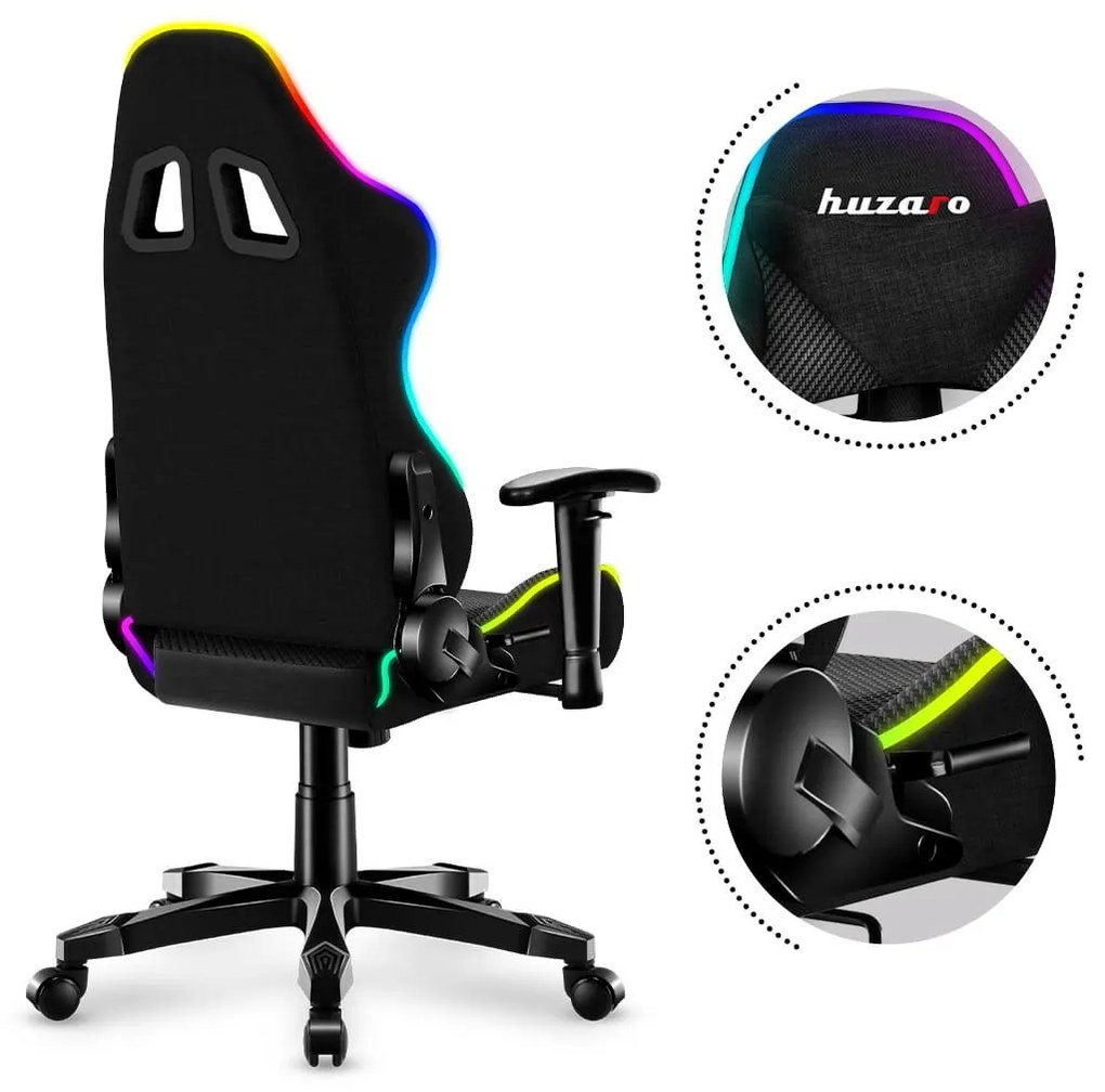 Scaun gaming pentru copii Rover 6 (negru + multicolor) (cu iluminat LED). 1087549