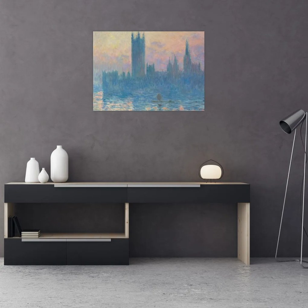 Tablou pe sticlă - Claude Monet, The Houses of Parliament, Sunset, reproducere (70x50 cm)