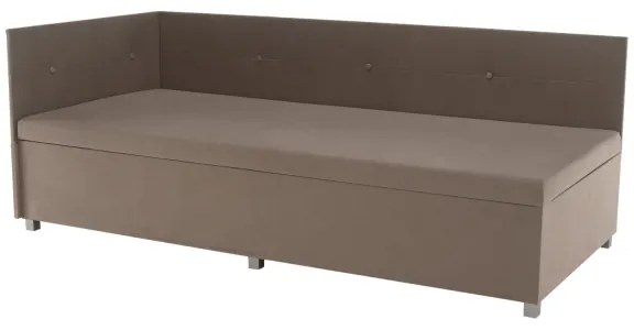 Pat tapițat AMSTERDAM 90x200 cm, cu tăblie reversibilă și spațiu de depozitare, bej