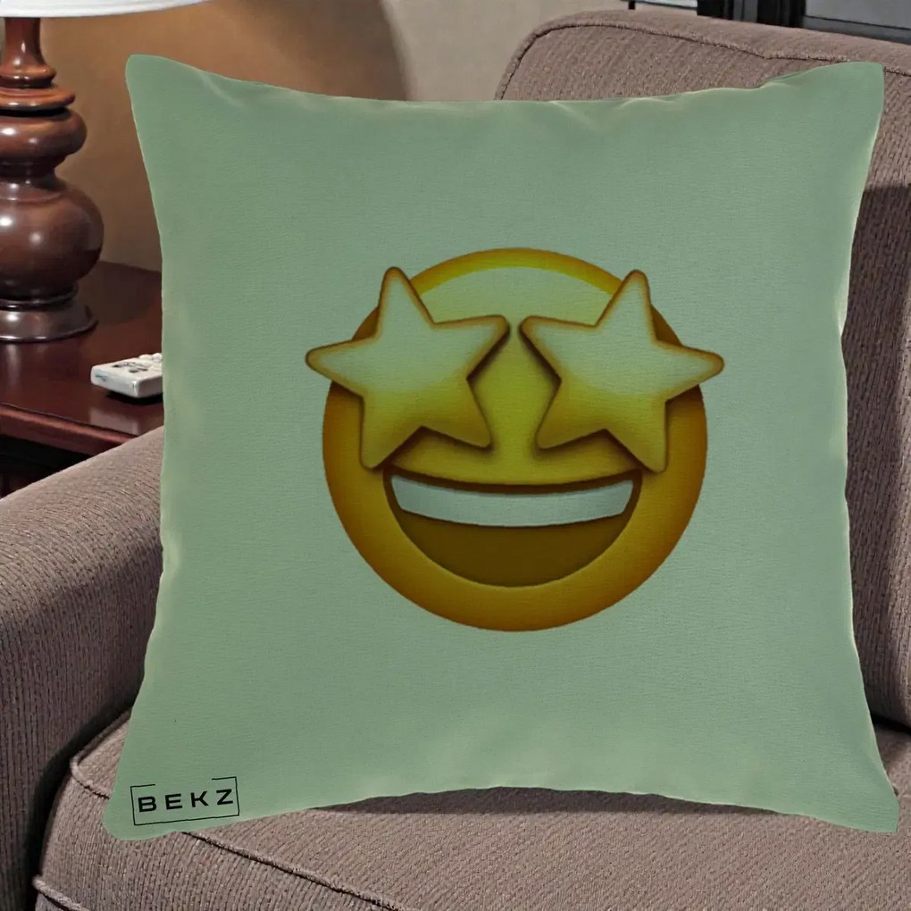 Perna Decorativa Emoji Ochi Stele, 40x40 cm, Verde, Husa Detasabila, Perna Inclusa, BEKZ®