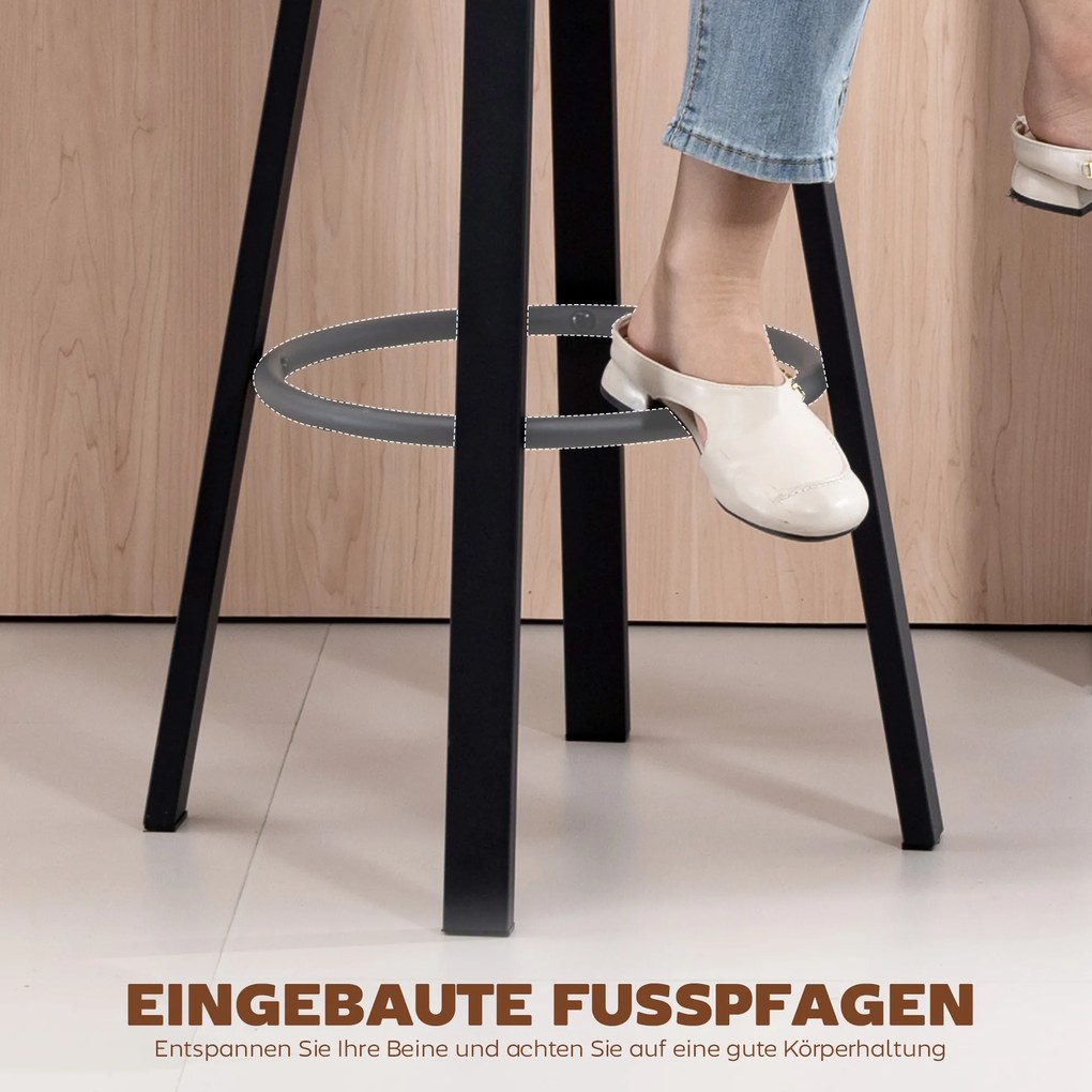 HOMCOM Set 2 scaune de bar, tapițerie din piele ecologică, șezut căptușit, suport pentru picioare, spătar, cadru metalic, Negru | Aosom Romania