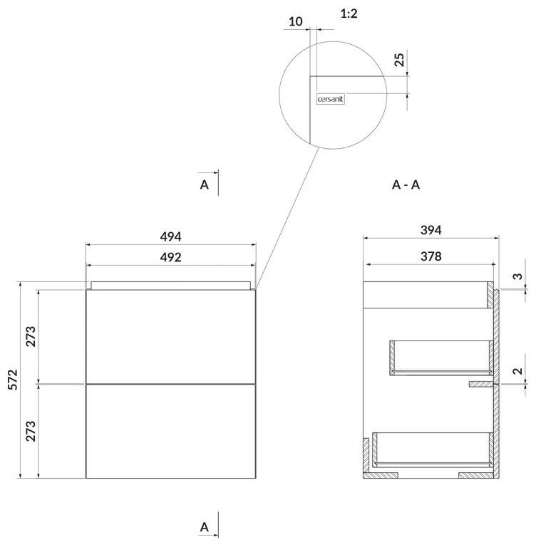 Mobilier suspendat, Cersanit, Larga, dreptunghiular, 50 cm, alb