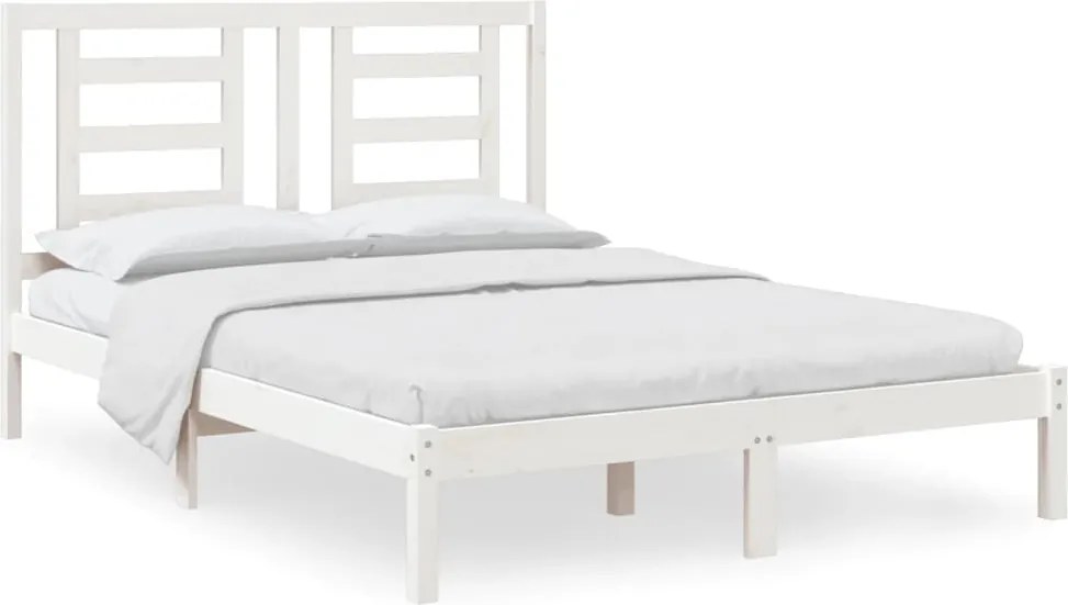 vidaXL Cadru de pat fără saltea, alb, 140x190 cm, lemn masiv de pin