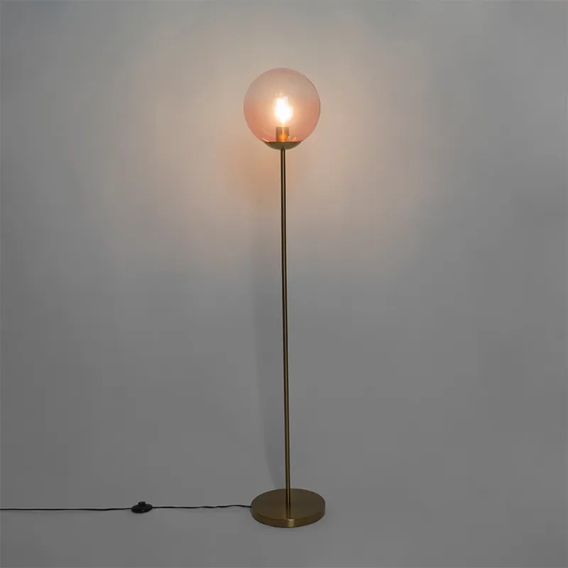 Lampă de podea Art Deco din alamă cu sticlă roz - Pallon