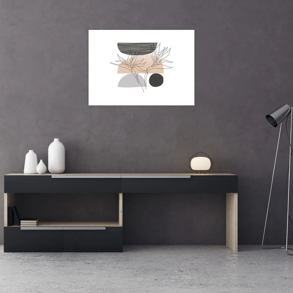 Tablou pe sticlă - Linie de artă flori N⁰2 (70x50 cm)
