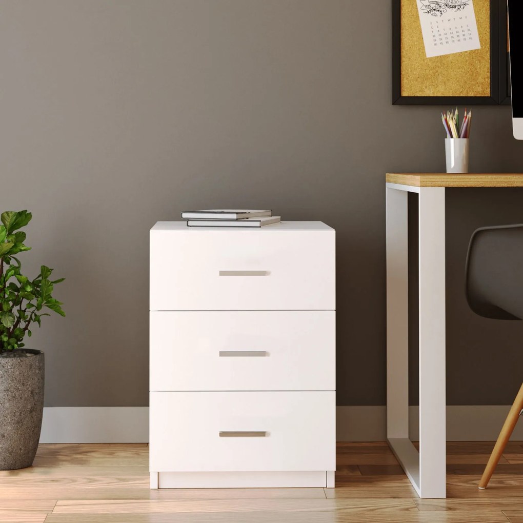 Comoda Birou - Rollbox, 3 sertare Alb, 45 x 62 x 47 cm