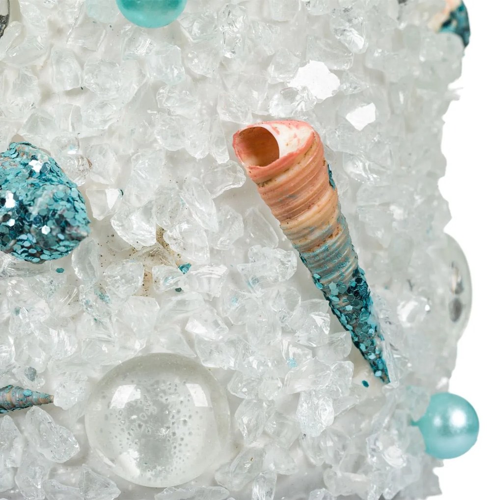Borcan decorativ cu cristale si perle,turcoaz,8x11 cm