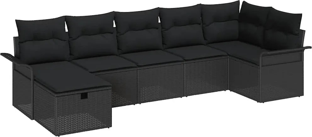 vidaXL Set de canapele pentru grădină cu pernă 7 pcs Negru poliratan