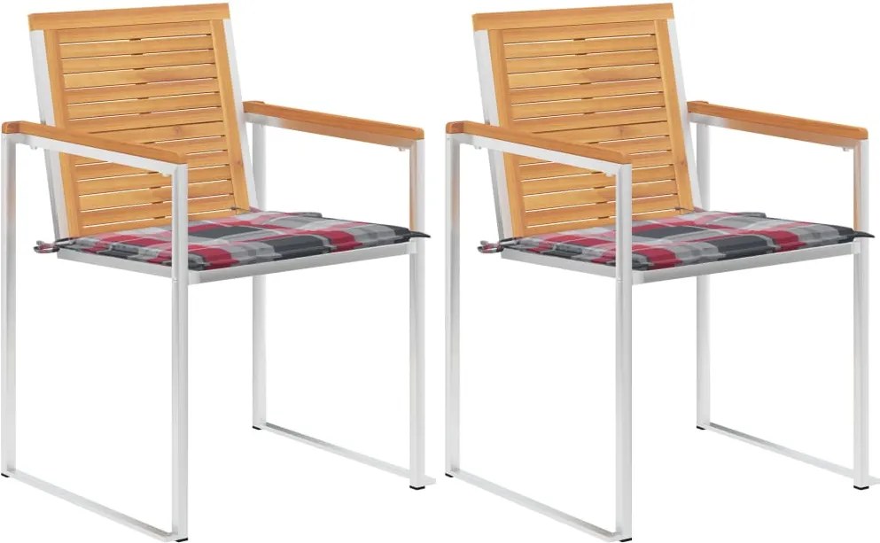 vidaXL Scaune grădină cu perne, 2 buc., lemn masiv de tec și oțel