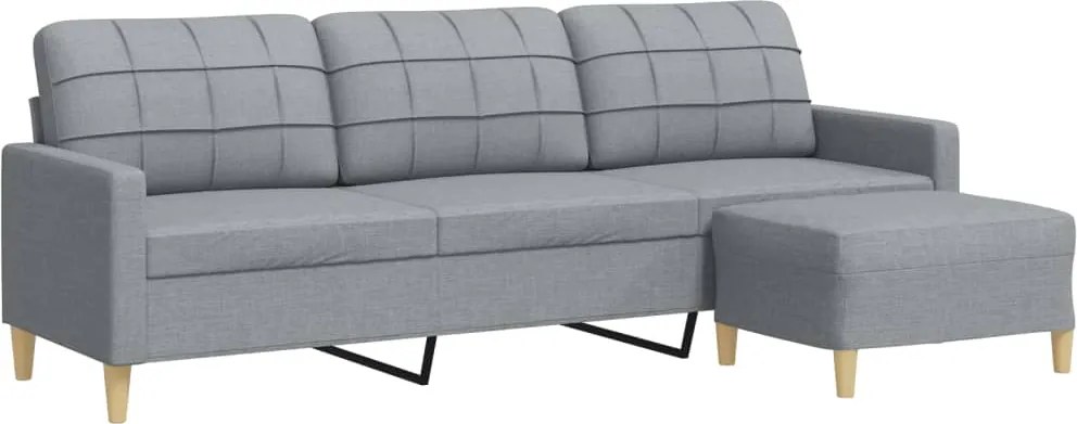 vidaXL Canapea cu 3 locuri și taburet, gri deschis, 210 cm, textil