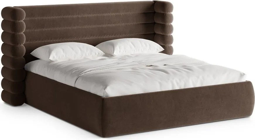 Pat matrimonial maro tapițat cu spațiu de depozitare cu somieră 180x200 cm Mount – Micadoni