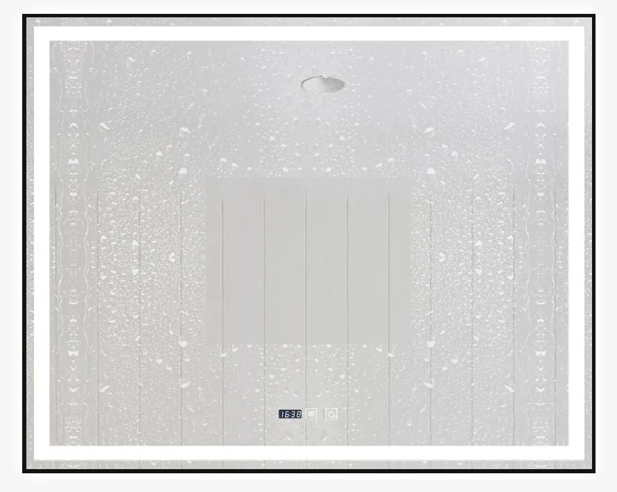 Oglindă Baie LED și Dezaburire Elit's Premium cu Senzor Touch, Lumina Rece, Caldă și Neutră, 120x80 cm, cu rama Negru Antichizat, Ceas