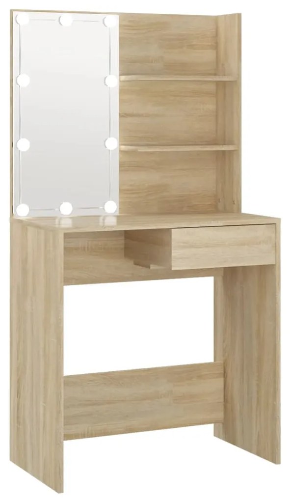 808804 vidaXL Masă de toaletă cu LED, stejar sonoma, 74,5x40x141 cm
