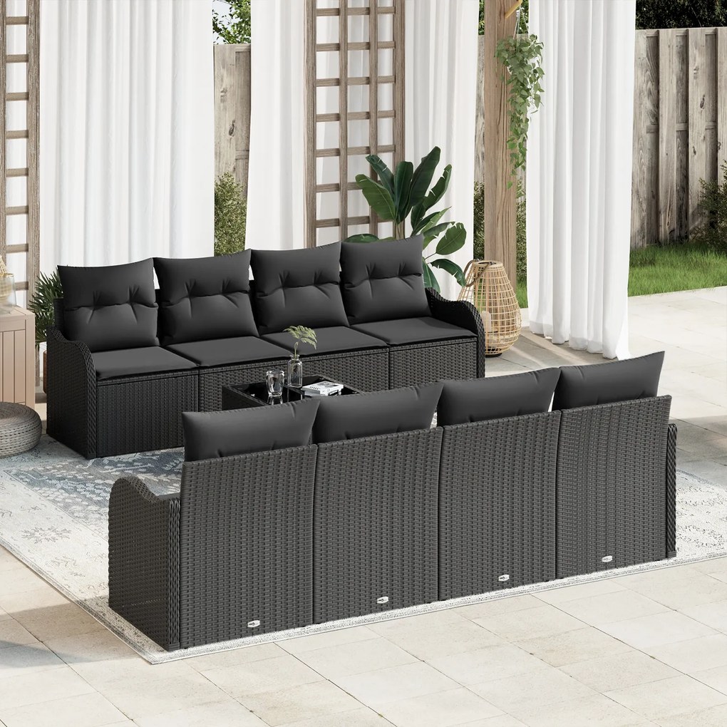 Set de canapele de grădină vidaXL cu 9 piese și perne Negru Ratan Poli