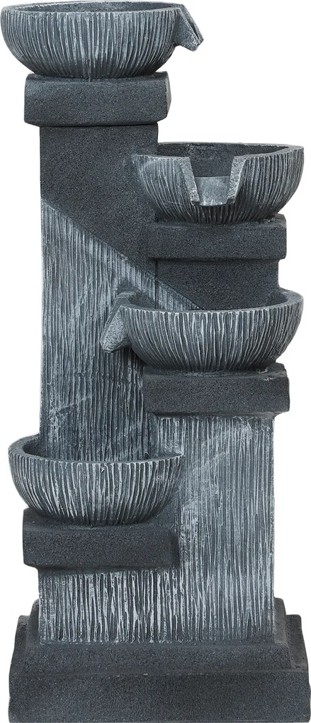 Outsunny Fântână de grădină în cascadă, energie solară, fântână de apă 4 niveluri cu lumini LED, rășină, 38 x 36 x 85 cm, gri | Aosom Romania