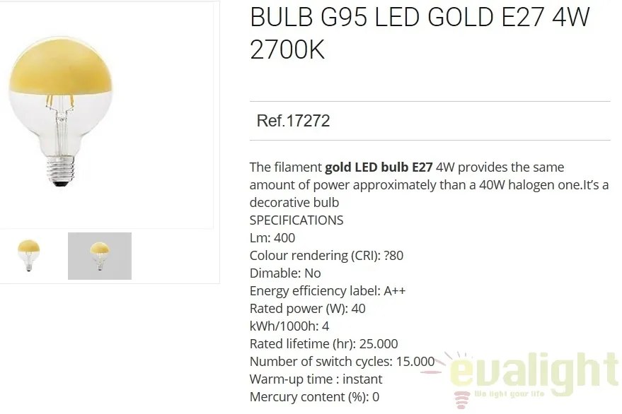Bec LED decorativ G95 GOLD E27 4W 2700K 17272