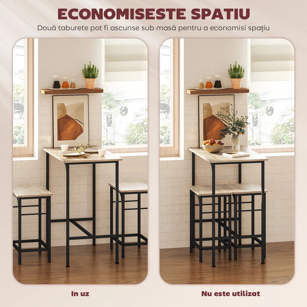 HOMCOM Set Mobilier Bar 3 Piese cu Masă de Bucătărie și 2 Scaune de Bar, Negru și Lemn | Aosom Romania